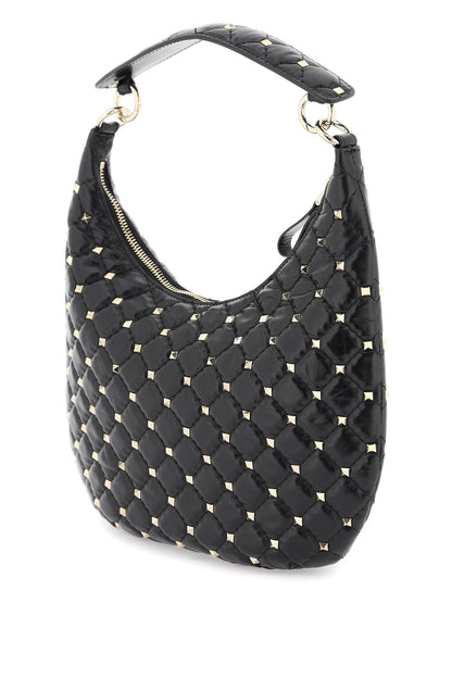 Small Leather 'rockstud Spike' Hobo Bag  - Black