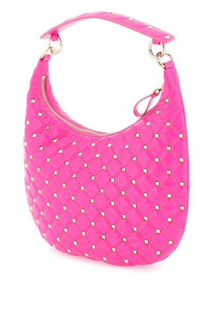 Small Leather 'rockstud Spike' Hobo Bag  - Fuchsia