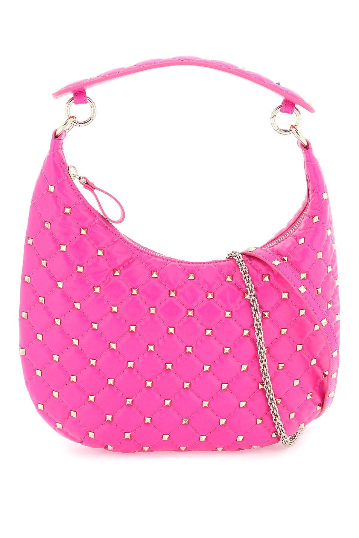 Small Leather 'rockstud Spike' Hobo Bag  - Fuchsia