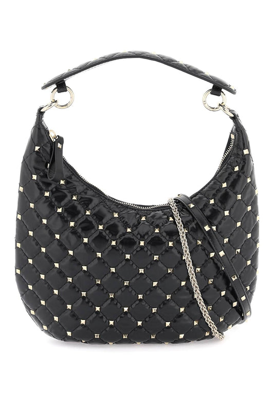 Small Leather 'rockstud Spike' Hobo Bag  - Black