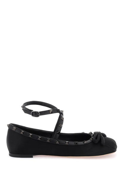 Silk Rockstud Ballet Flats  - Black