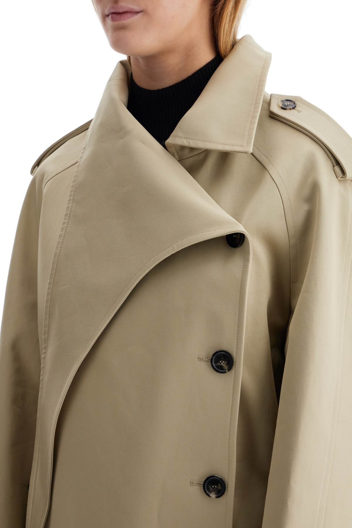 Long Trench Coat With Asymmetrical Closure  - Beige