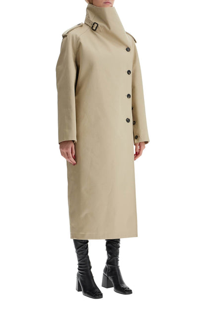 Long Trench Coat With Asymmetrical Closure  - Beige