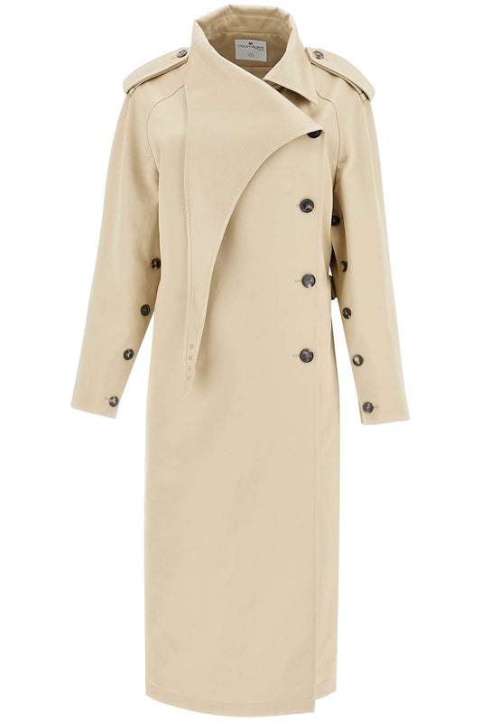 Long Trench Coat With Asymmetrical Closure  - Beige