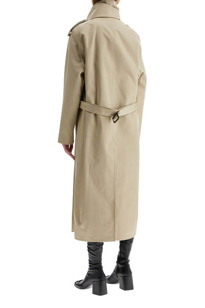 Long Trench Coat With Asymmetrical Closure  - Beige