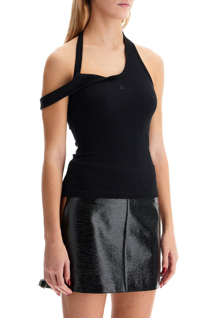 Asymmetric Rib 90's Tank Top  - Black