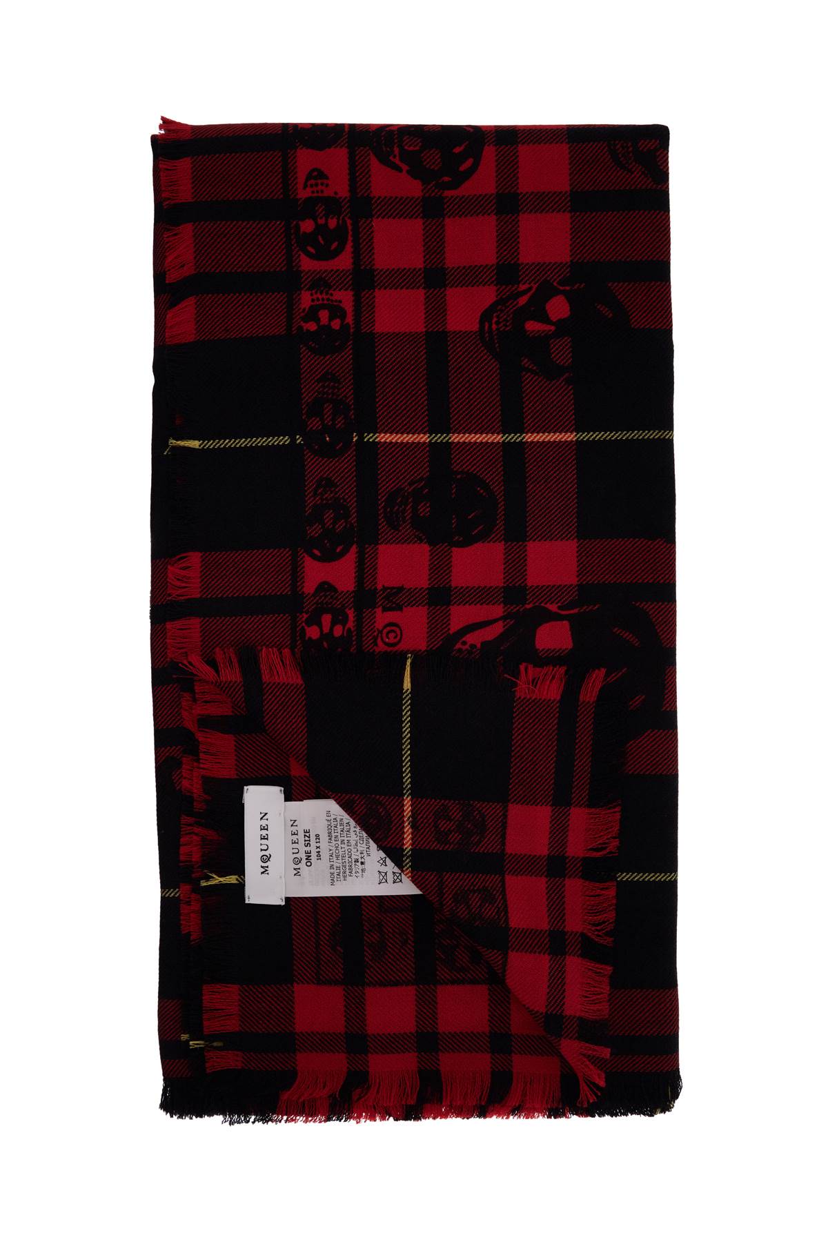 Tartan Wool Skull Scarf In  - Red