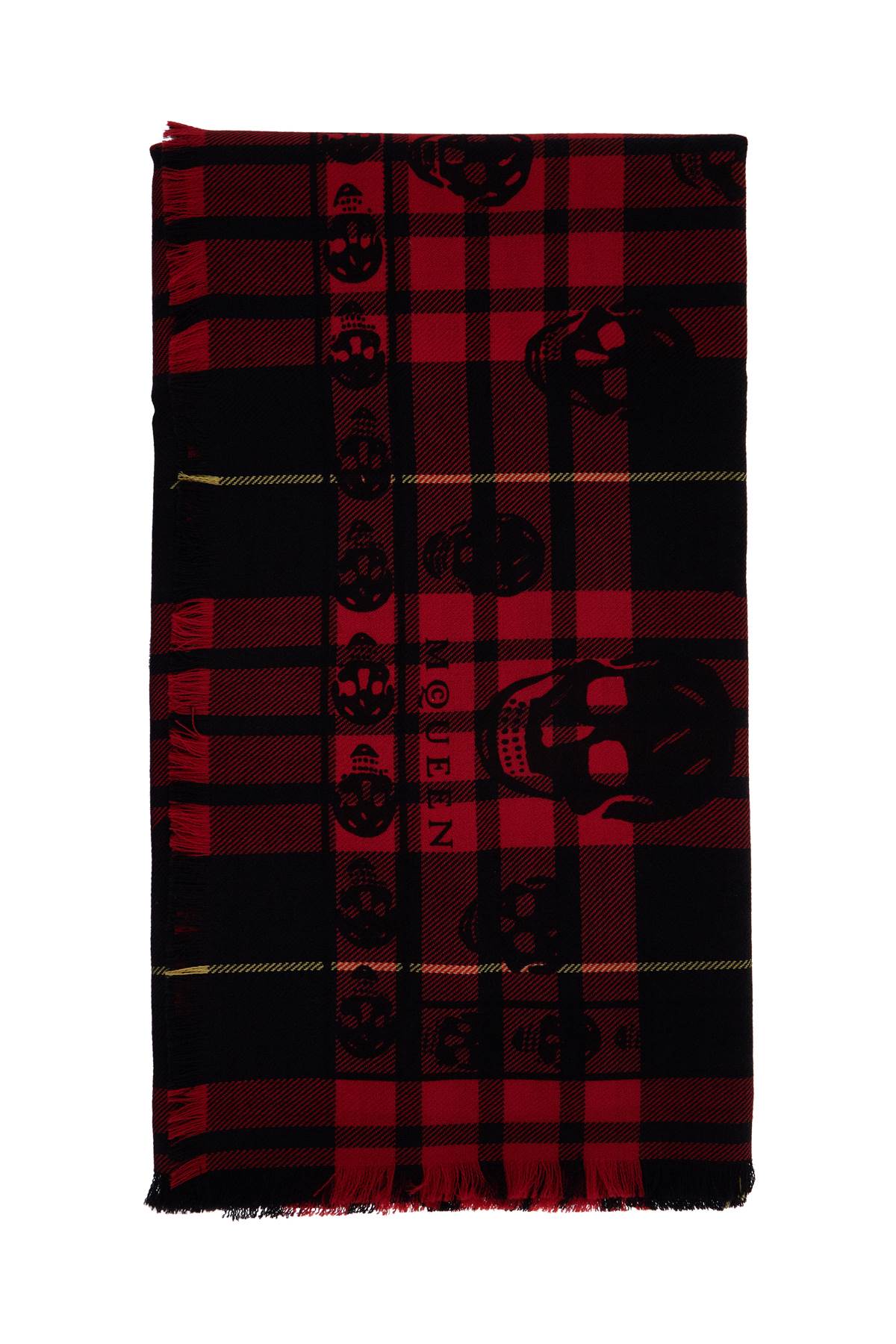 Tartan Wool Skull Scarf In  - Red