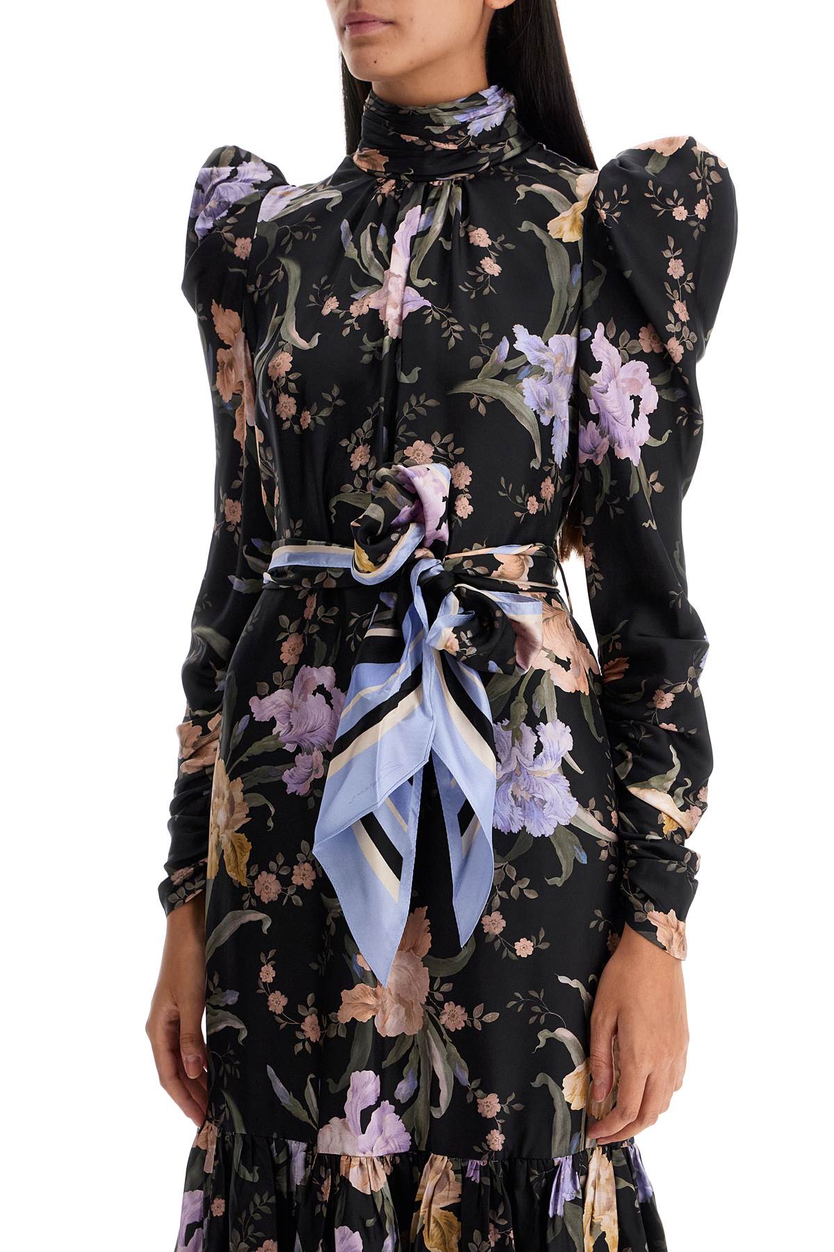 Eden Midi Dress With Floral Print  - Black