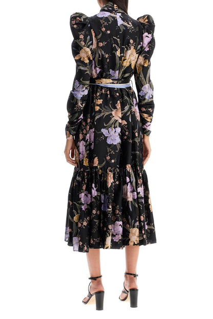 Eden Midi Dress With Floral Print  - Black