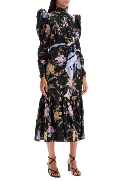 Eden Midi Dress With Floral Print  - Black