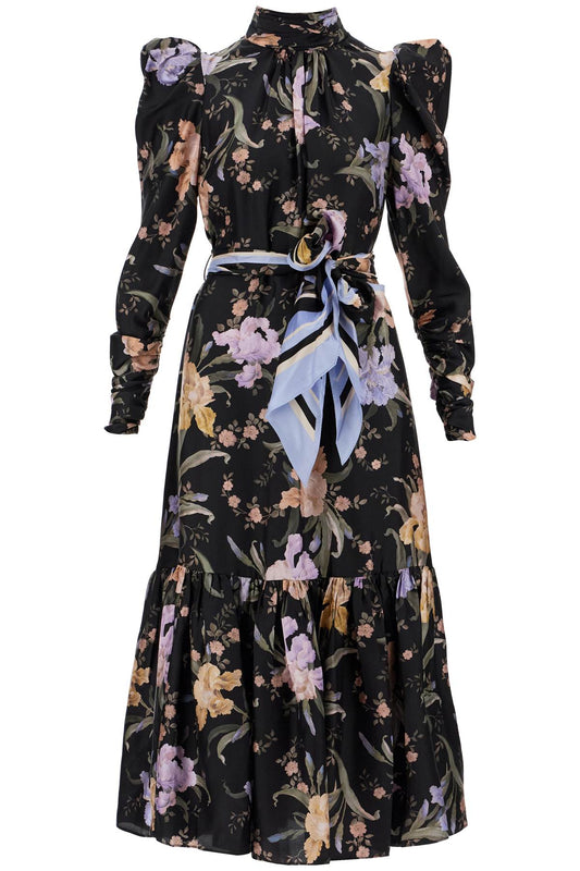 Eden Midi Dress With Floral Print  - Black