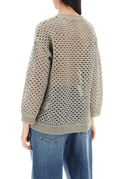 "mesh Knit Pullover With Sequins Embell  - Green