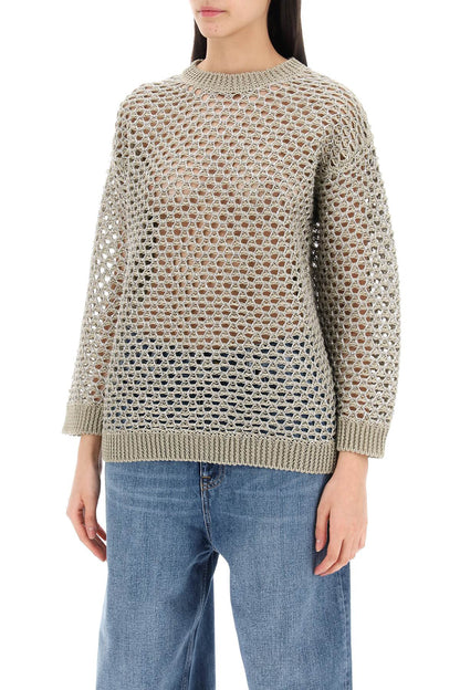 "mesh Knit Pullover With Sequins Embell  - Green