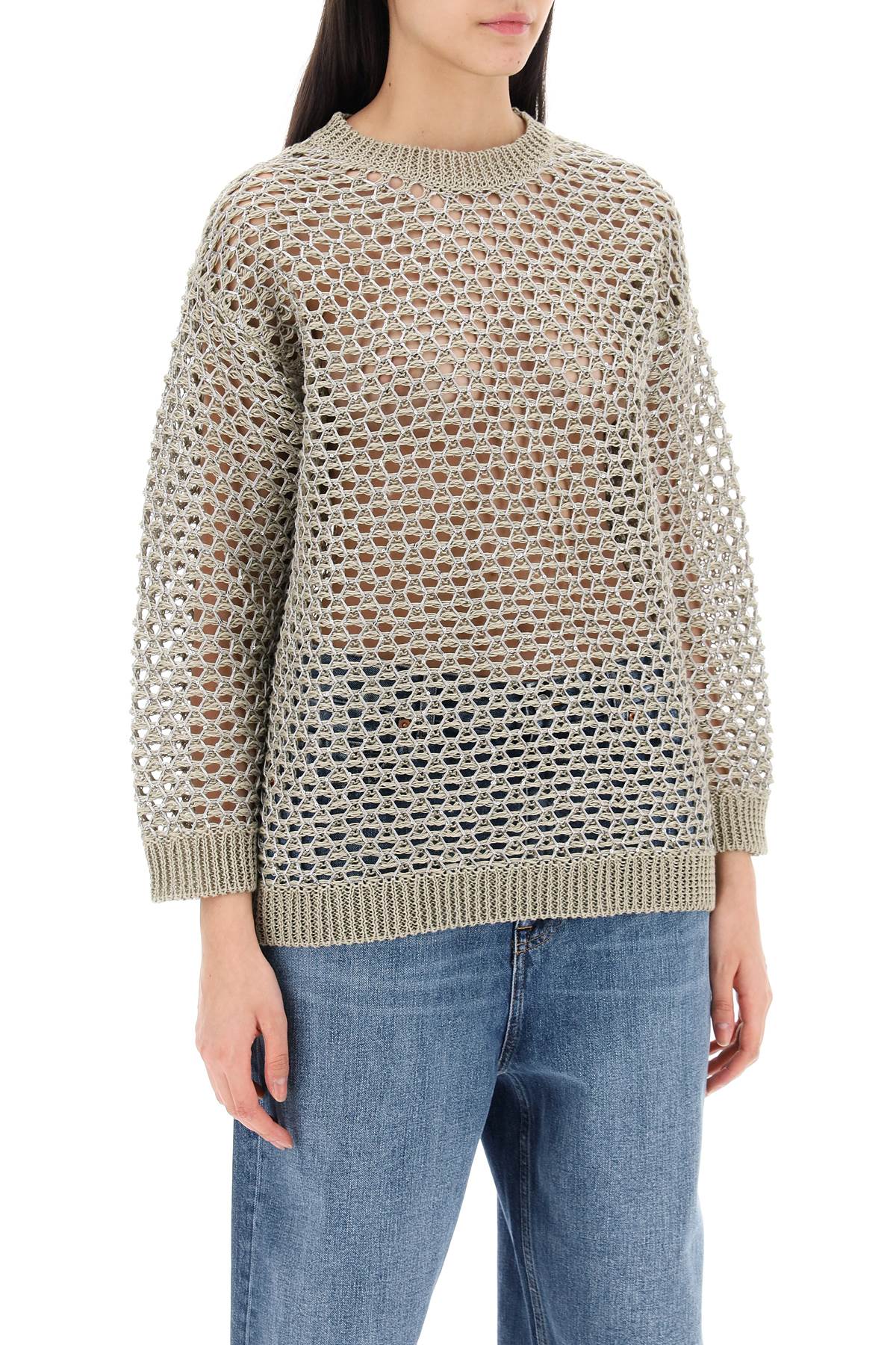 "mesh Knit Pullover With Sequins Embell  - Green