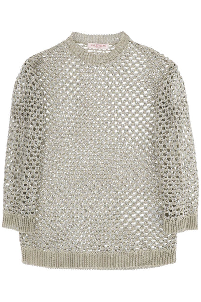 "mesh Knit Pullover With Sequins Embell  - Green