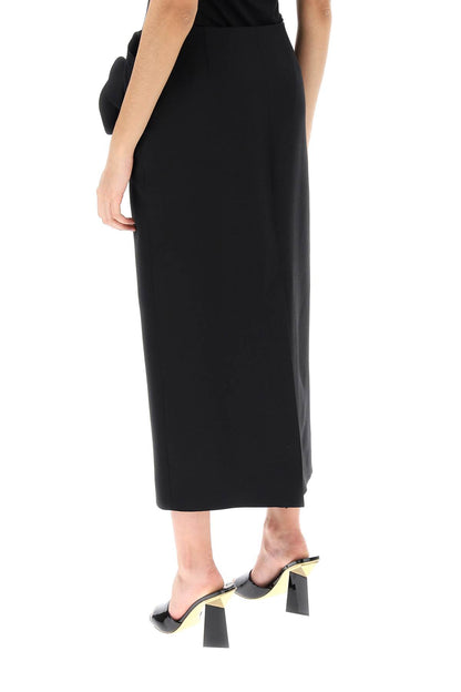 Crepe Couture Pencil Skirt With Rose Appliqués  - Black