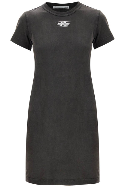 'mini Dress With Embossed Logo  - Grey