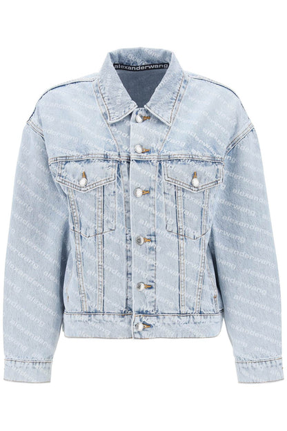 Logo Printed Denim Jacket  - Blue