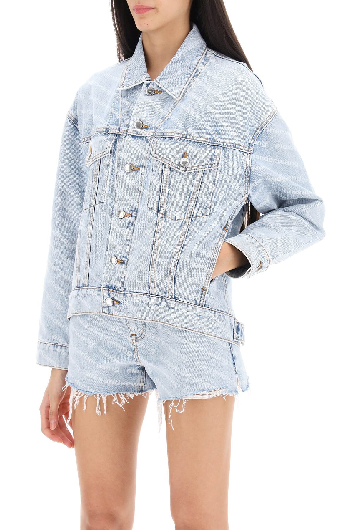 Logo Printed Denim Jacket  - Blue