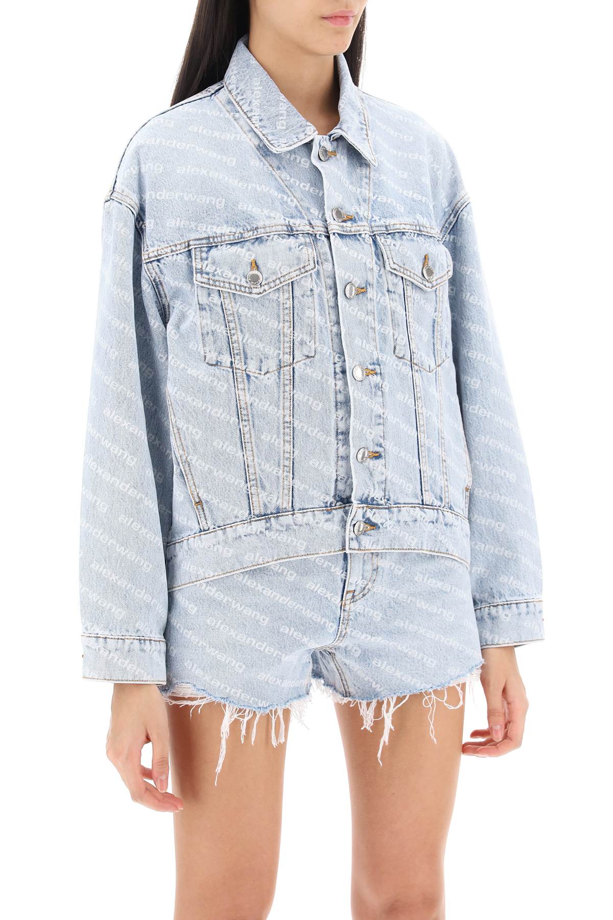 Logo Printed Denim Jacket  - Blue