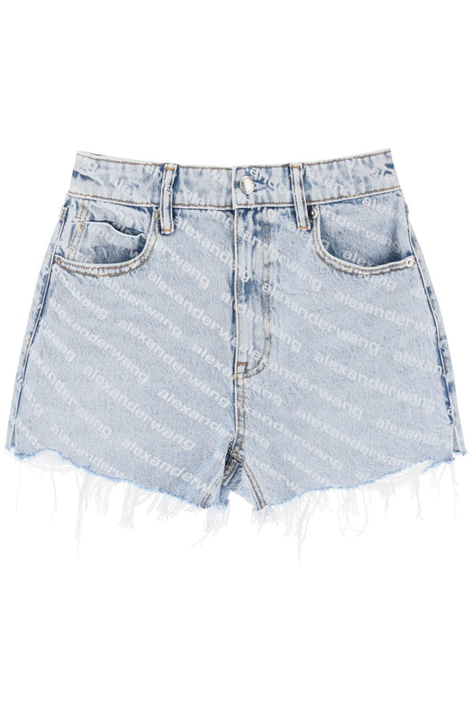 Logo Printed Denim Shorts  - Blue