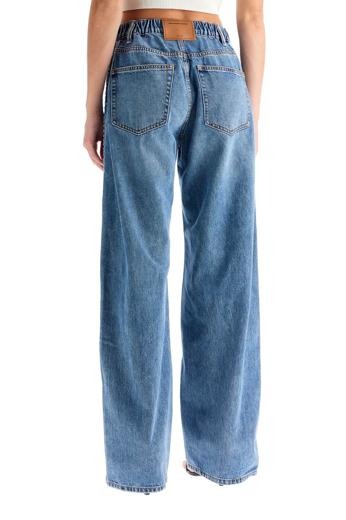 Wide Leg Jeans With Branded Stripes  - Blue