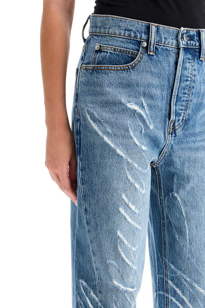 Distressed Jeans With Lettering Logo  - Light Blue