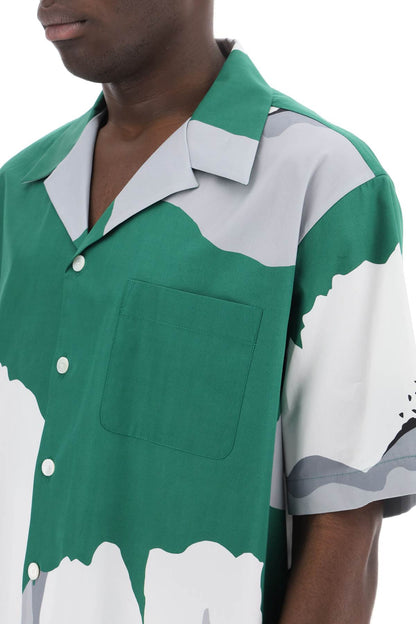 "flower Portrait Print Poplin Bowling Shirt"  - Green