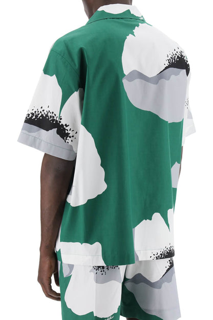 "flower Portrait Print Poplin Bowling Shirt"  - Green