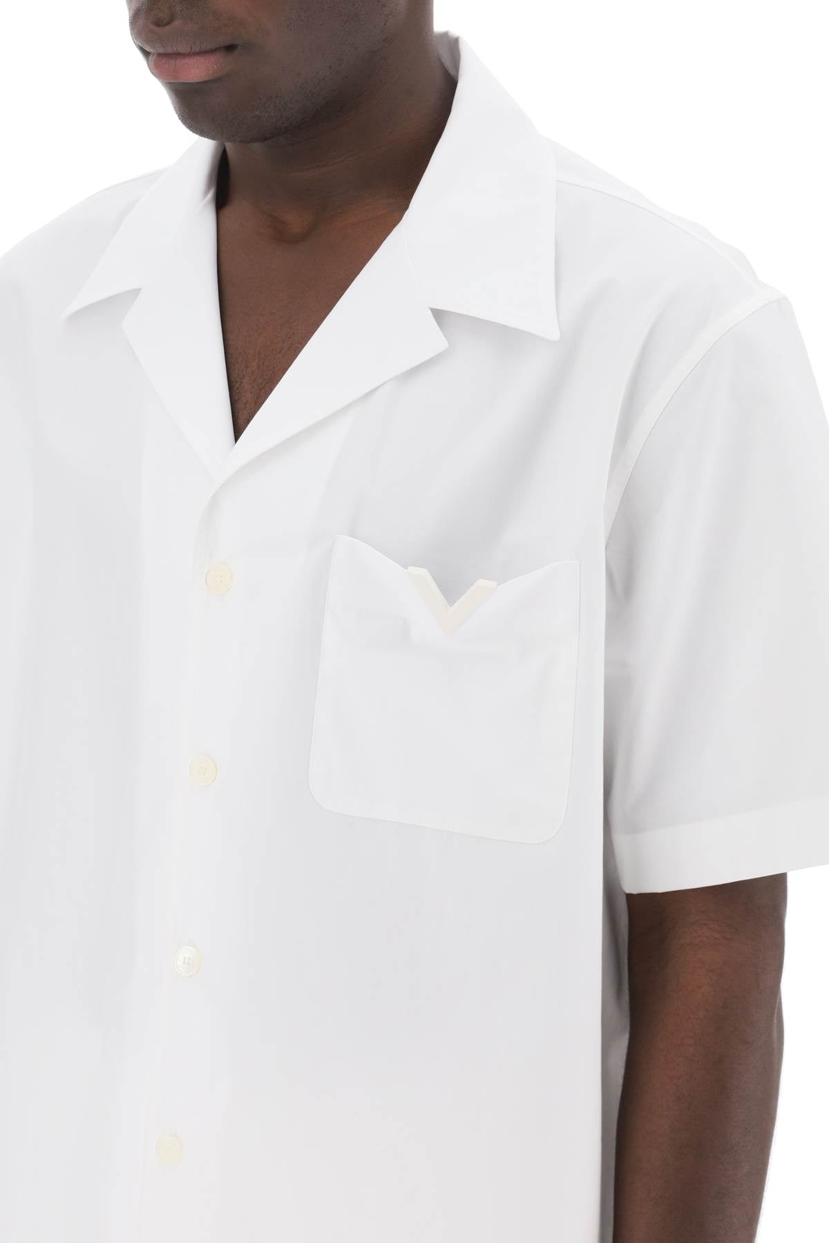 "v Detail Bowling Shirt With V-  - White