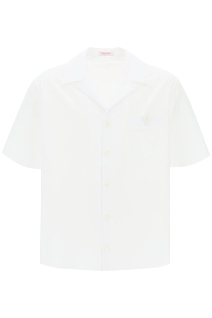 "v Detail Bowling Shirt With V-  - White