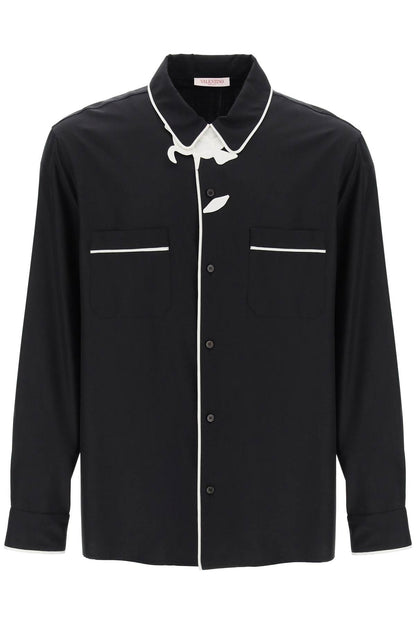 "pyjama-style Shirt With Flower  - Black