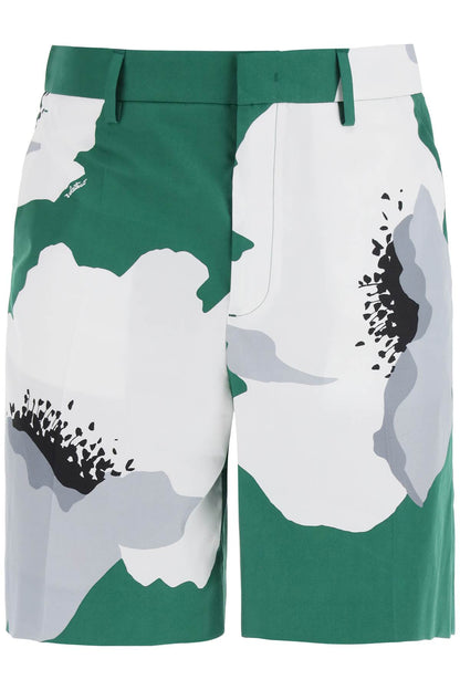 "flower Portrait Print Poplin Bermuda Shorts  - Green