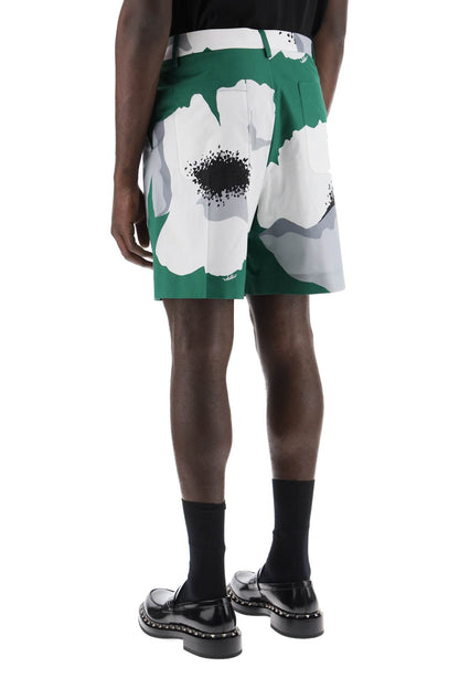 "flower Portrait Print Poplin Bermuda Shorts  - Green