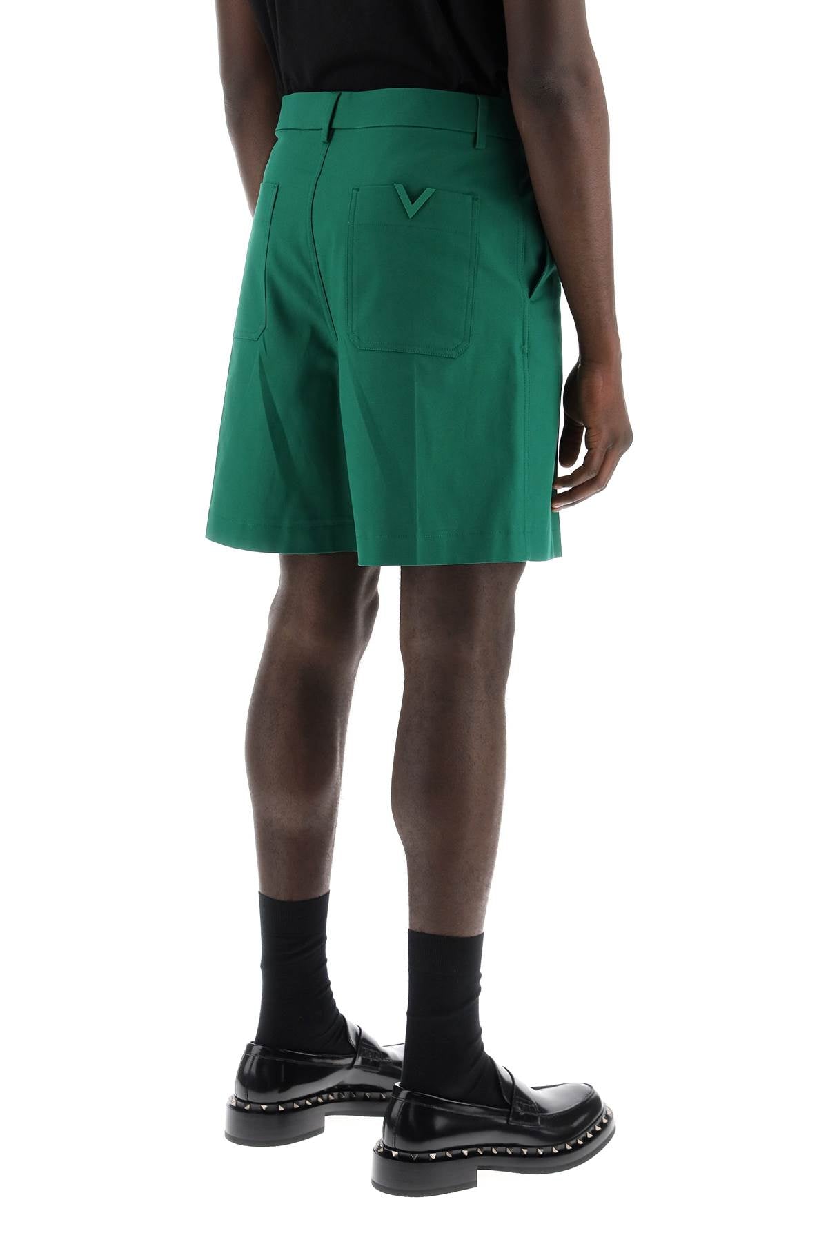 "canvas Bermuda Shorts With V Detail"  - Green