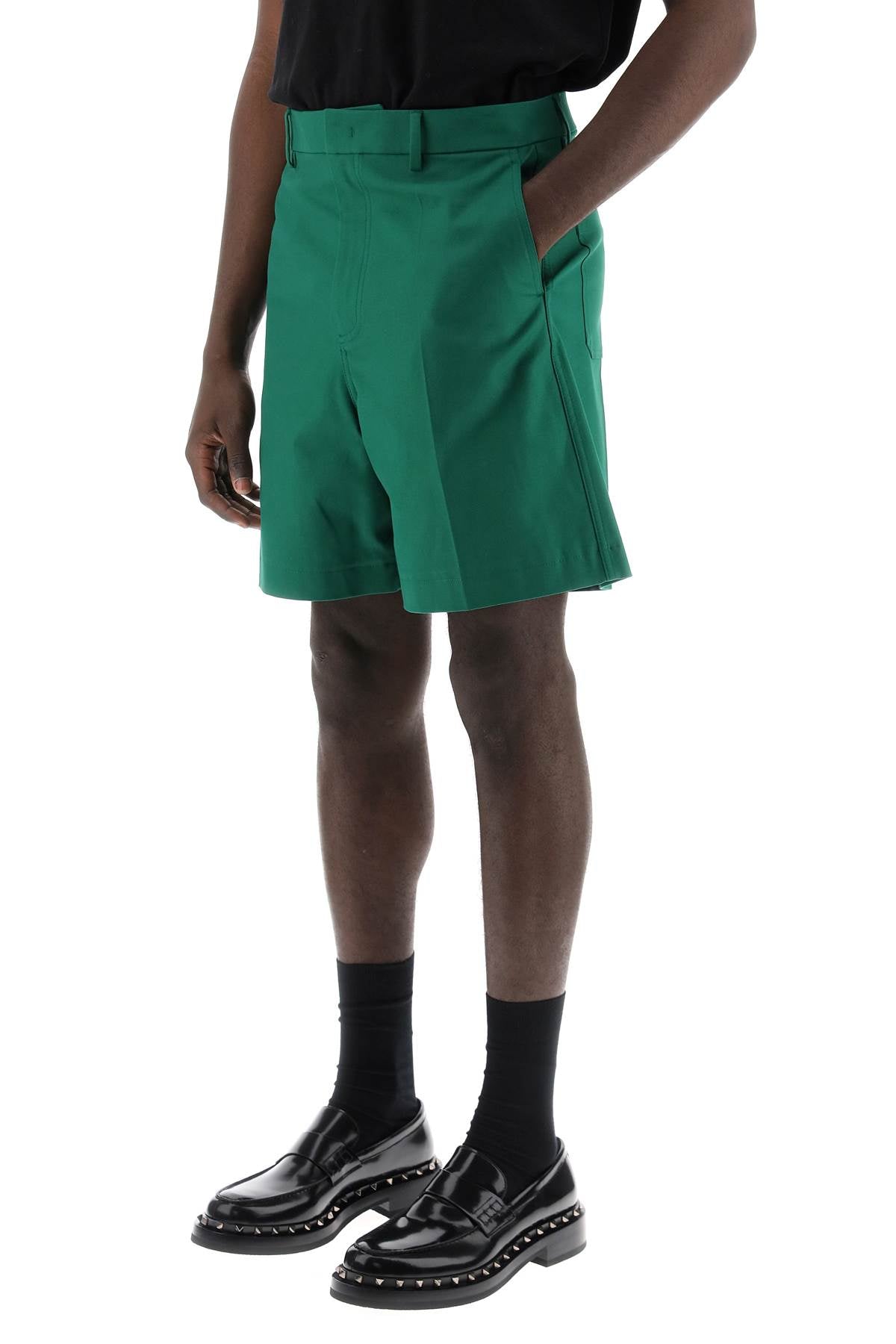 "canvas Bermuda Shorts With V Detail"  - Green