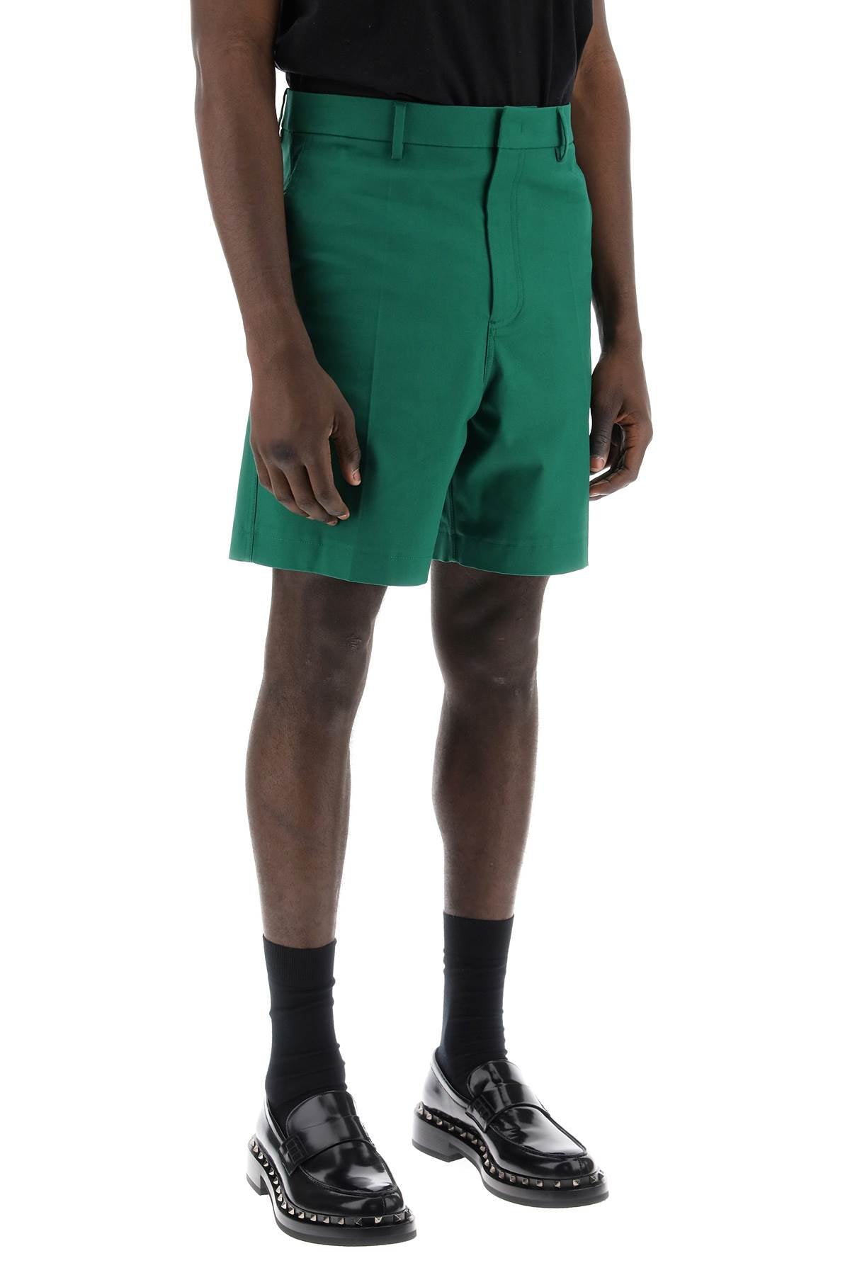 "canvas Bermuda Shorts With V Detail"  - Green