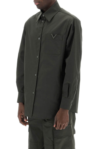 Snap-up Overshirt In Stretch Nylon  - Khaki