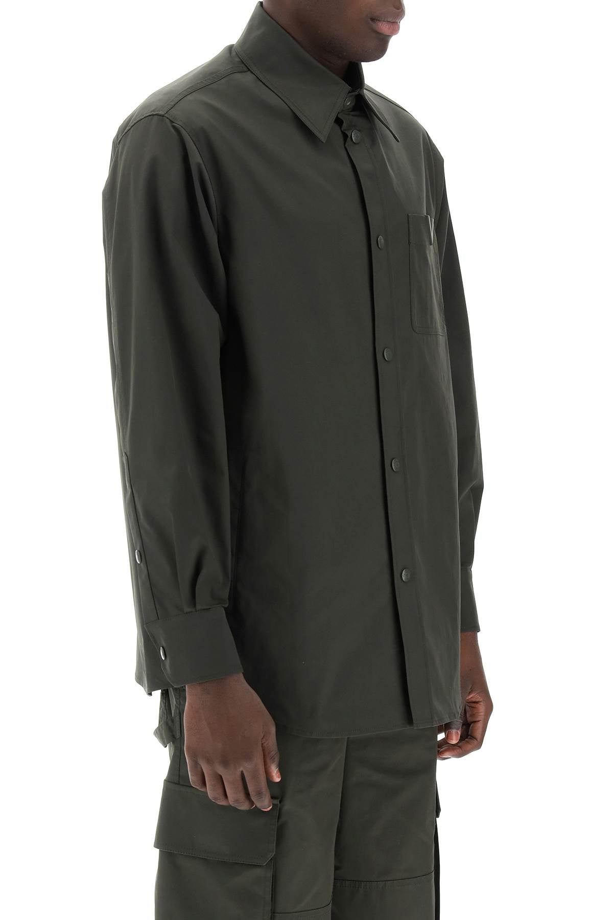 Snap-up Overshirt In Stretch Nylon  - Khaki