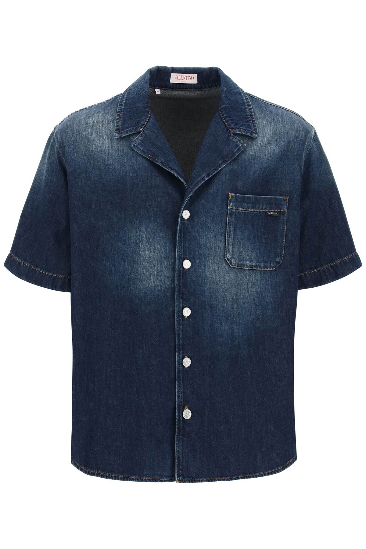 Denim Chambray Bowling Shirt  - Blue