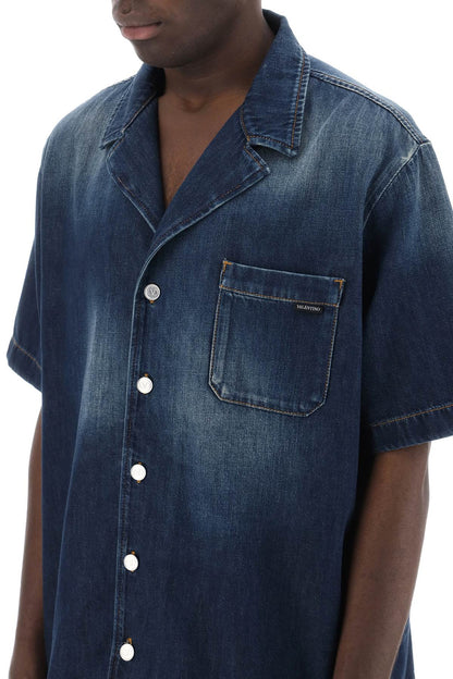 Denim Chambray Bowling Shirt  - Blue