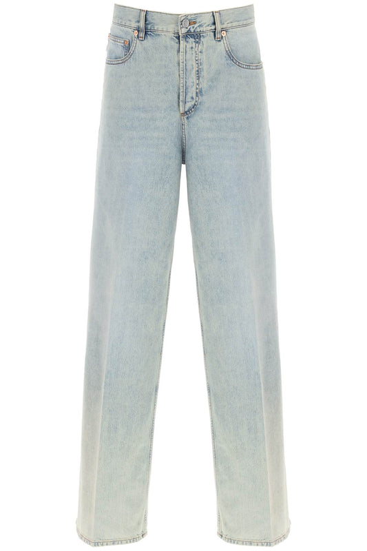 Oversized Jeans With V Detail  - Blue