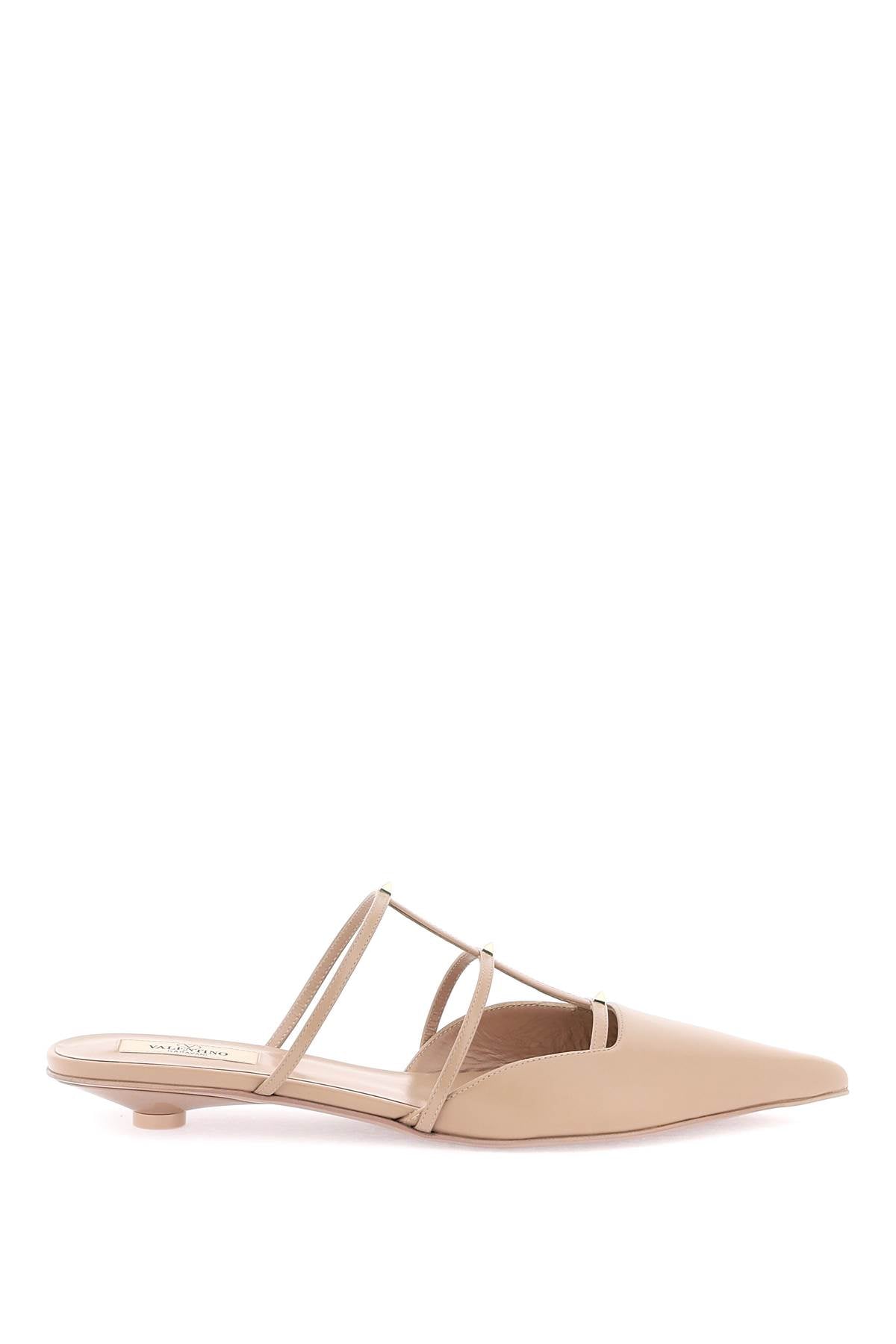 Smooth Leather Rockstud Wispy Mules  - Neutro