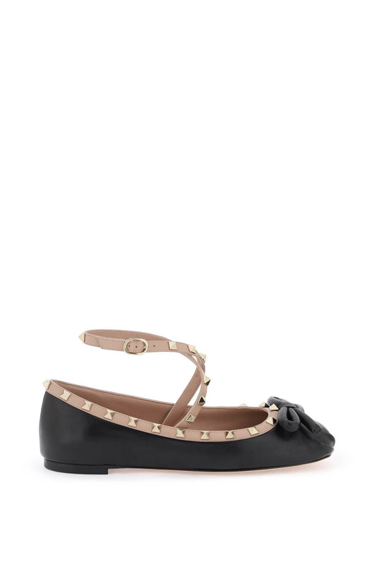 Silk Rockstud Ballet Flats  - Black