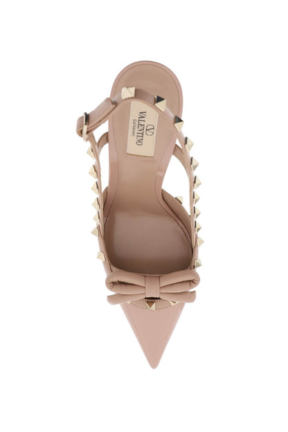 Rockstud Bow Slingback Pumps  - Beige