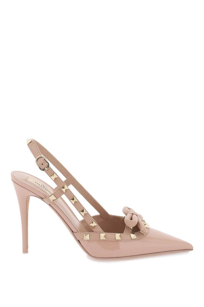 Rockstud Bow Slingback Pumps  - Beige