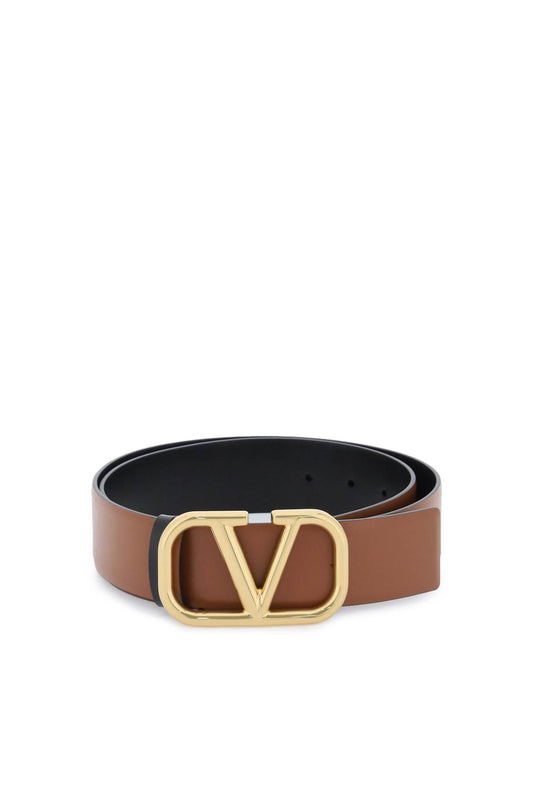 Leather Vlogo Signature Reversible Belt  - Brown