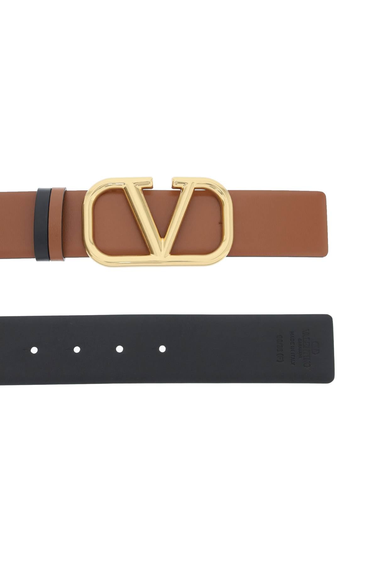 Leather Vlogo Signature Reversible Belt  - Brown