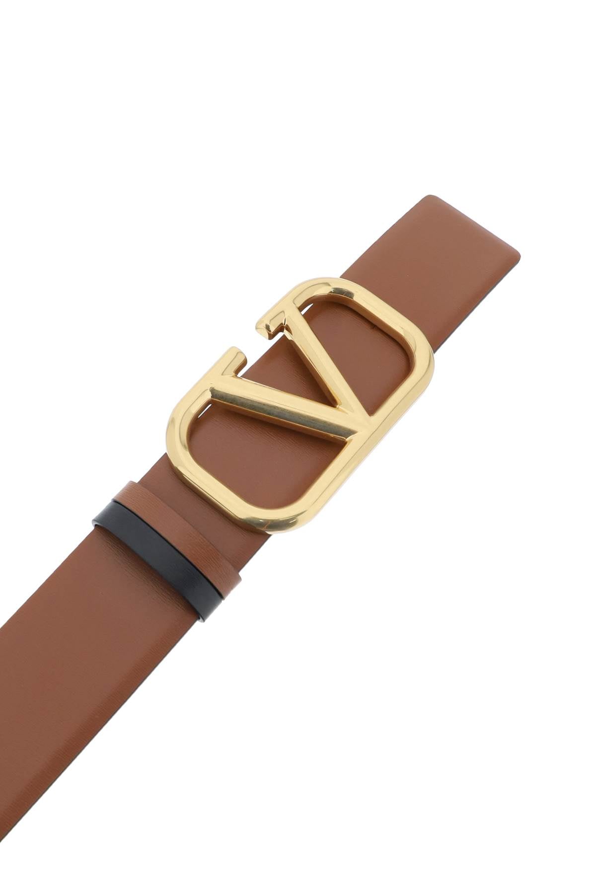 Leather Vlogo Signature Reversible Belt  - Brown